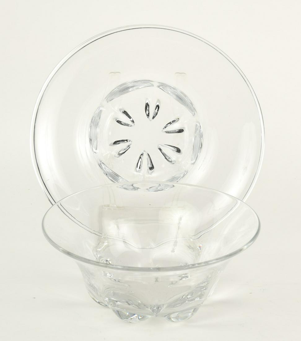 (2) ORREFORS CRYSTAL BOWLS: (1) Signature legible. Each marked 1598. 4 x 9 1/2 inches and 2 1/4 x 11 1/4 inches