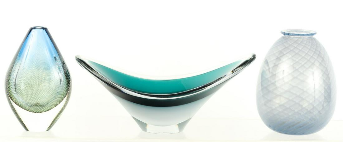(3) ART GLASS VASES : FLYGFORS, ORREFORS & a THIRD UNSIGNED (1 of 16)