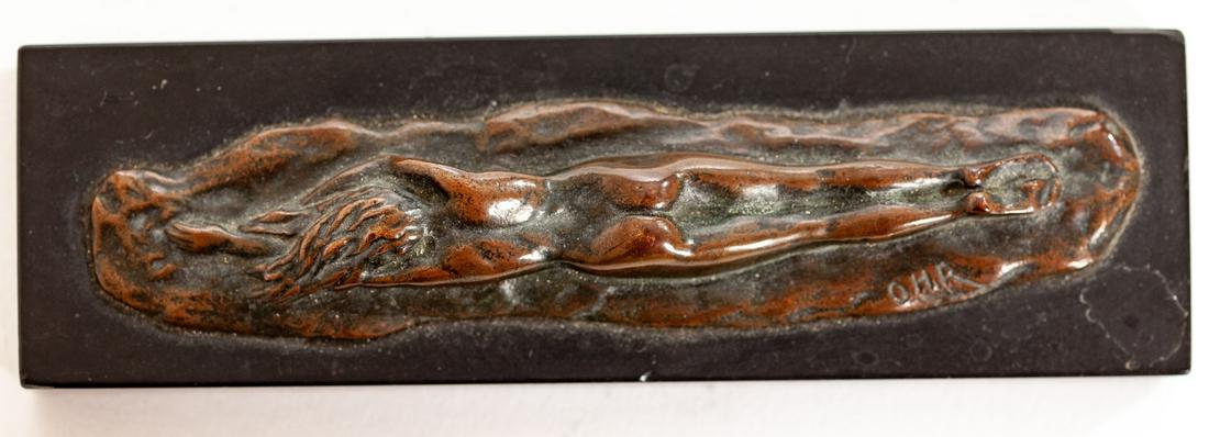 AMERICAN SCHOOL (20th c) Bronze: "Outstretched Nude" bronze signed OHR 5 x 1 1/2 inches (overall including marble base)