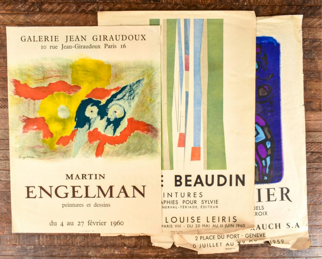 (3) MID-CENTURY EUROPEAN ART GALLERY POSTERS: Promoting: Andre Beaudin, Manessier and Martin Engelman. 1959 and 1960. 25 x 18 1/2 inches.