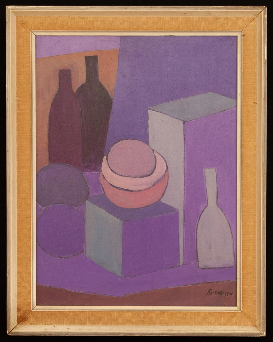 DUILIO BARNABE (1914-1961): "Modernist Still Life" oil on canvas. 28 x 22 inches (overall) signed and dated 1961