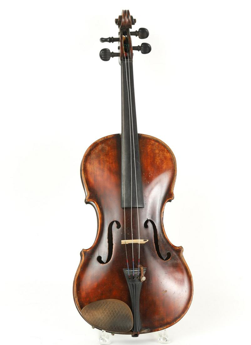 1913 COPY of the M. TORREZZO VIOLIN No. 7: Inside label reads "Copy of M. Torezzo, No. I March 27th, 1913 W.A. Helin? Includes (2) bowstrings, one made by "Glasser". Case measures 30 3/4 inches; violin measures 23 1/2 x 8 1/2 x 1 1/4 inches.