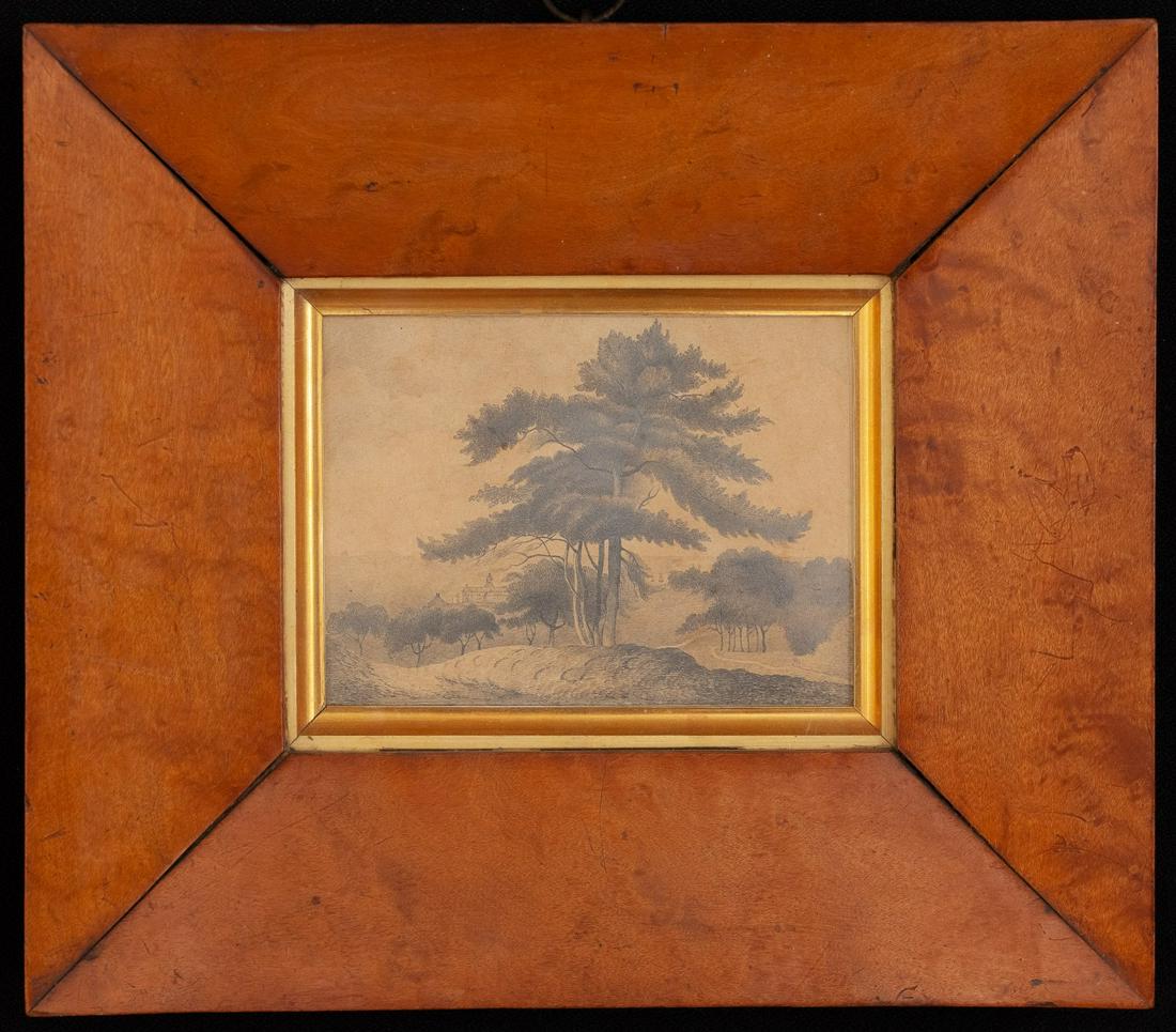 (19th c) BIRDSEYE MAPLE FRAME with ARTWORK (1 of 3)