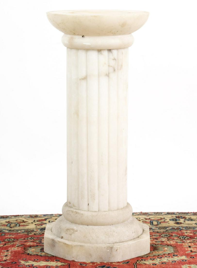 REEDED COLUMNAR-FORM MARBLE PEDESTAL: Alabaster capital 25 3/4 x 11 1/2 inches.