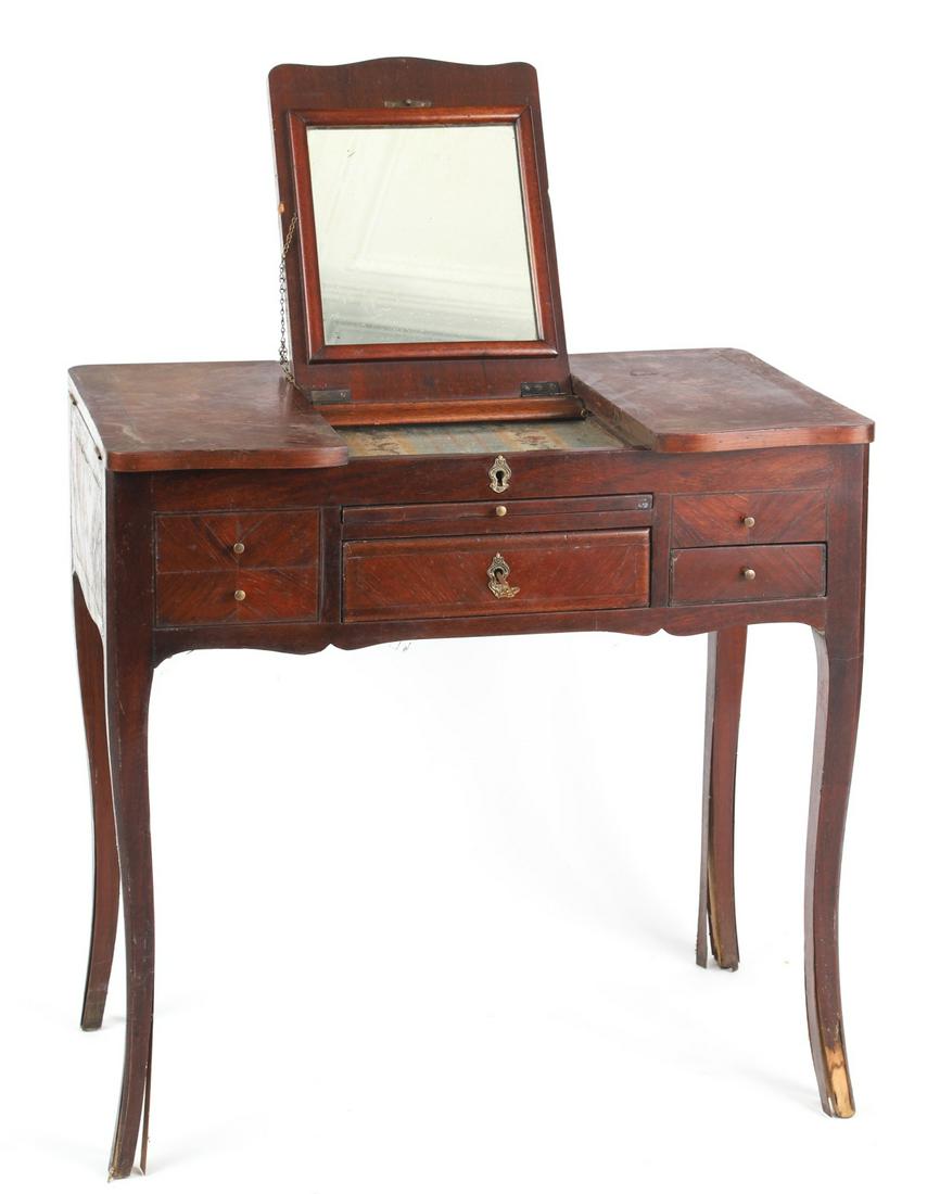 (19th c) FRENCH LADIES DRESSING TABLE w/ MARQUETRY (1 of 15)
