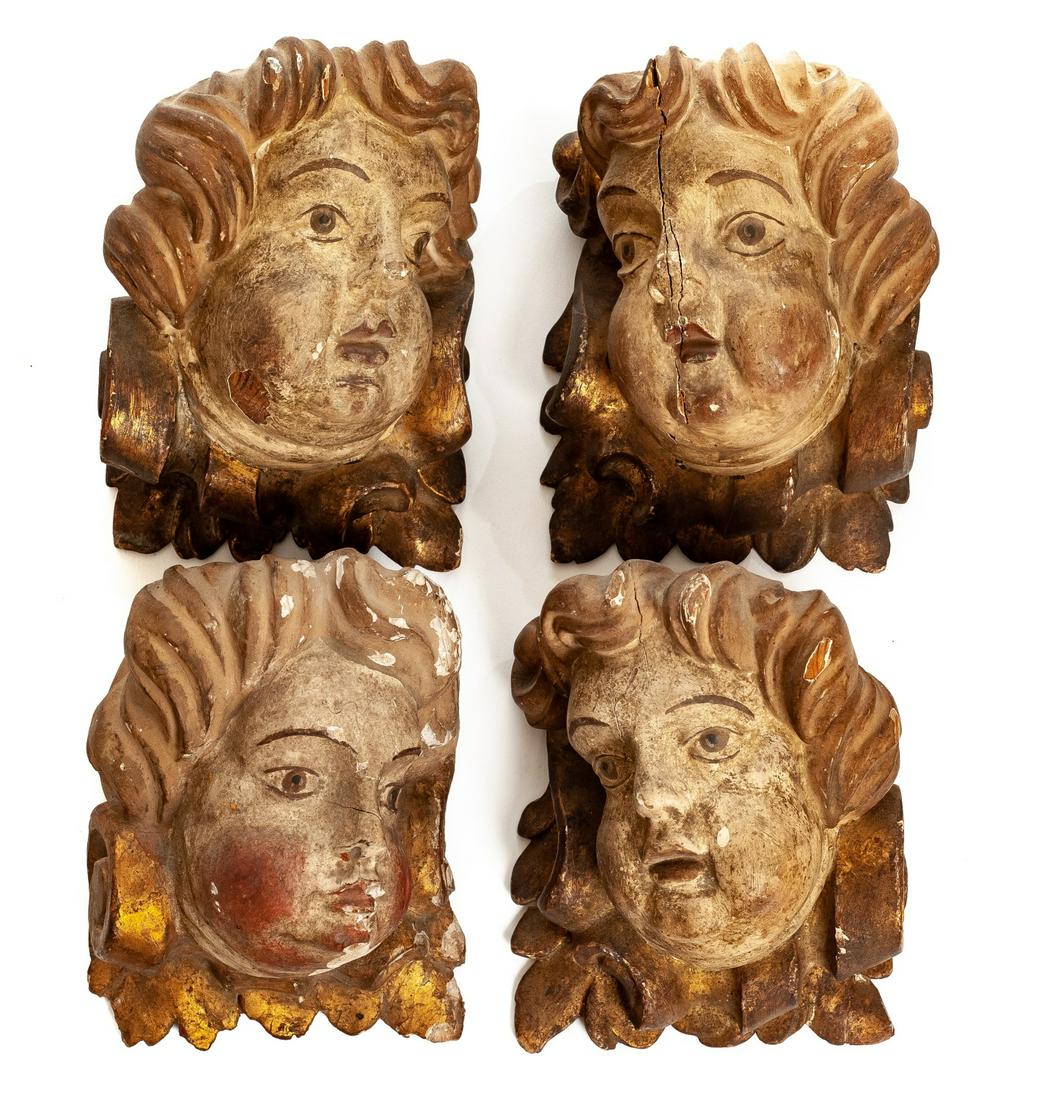 (4) ITALIAN CARVED & PAINTED PARCEL GILT CHERUBS (1 of 10)