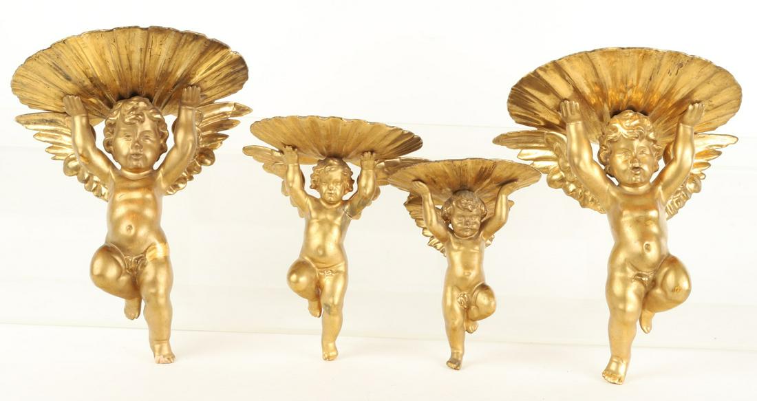 (19th c) CARVED & GILT ITALIAN CHERUB WALL SHELVES (1 of 20)