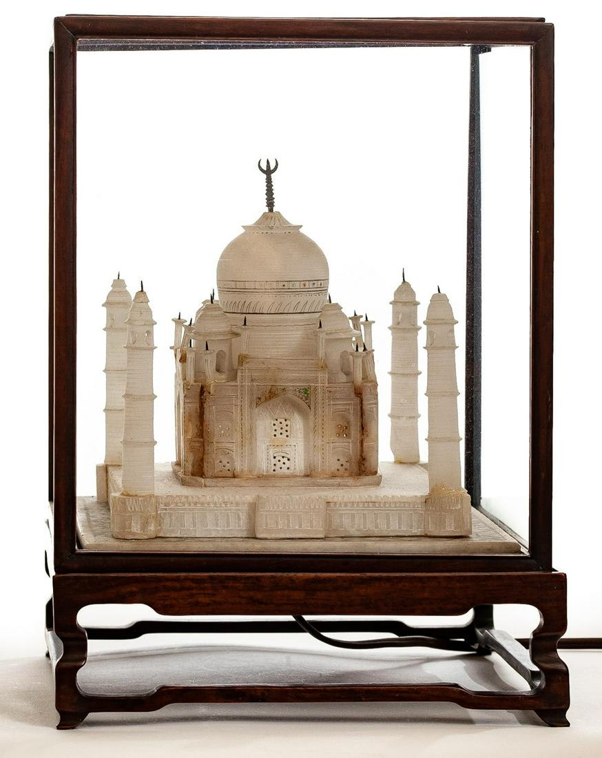 (19th c) ALABASTER MODEL OF THE TAJ MAHAL: Electrified. 11 1/2 x 8 x 8 inches