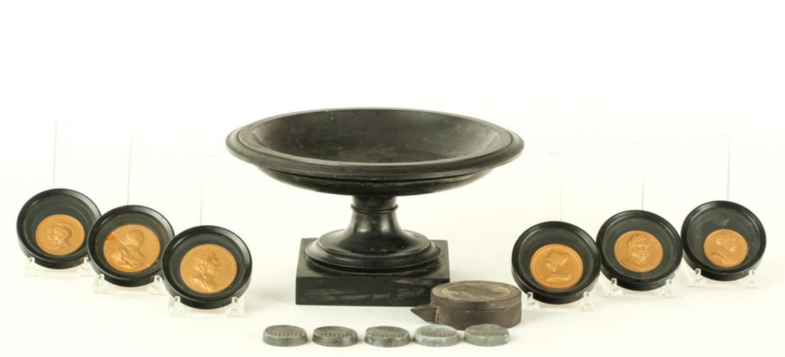 BLACK MARBLE TAZZA, CHINESE INK STONE, LEAD INGOTS (1 of 20)