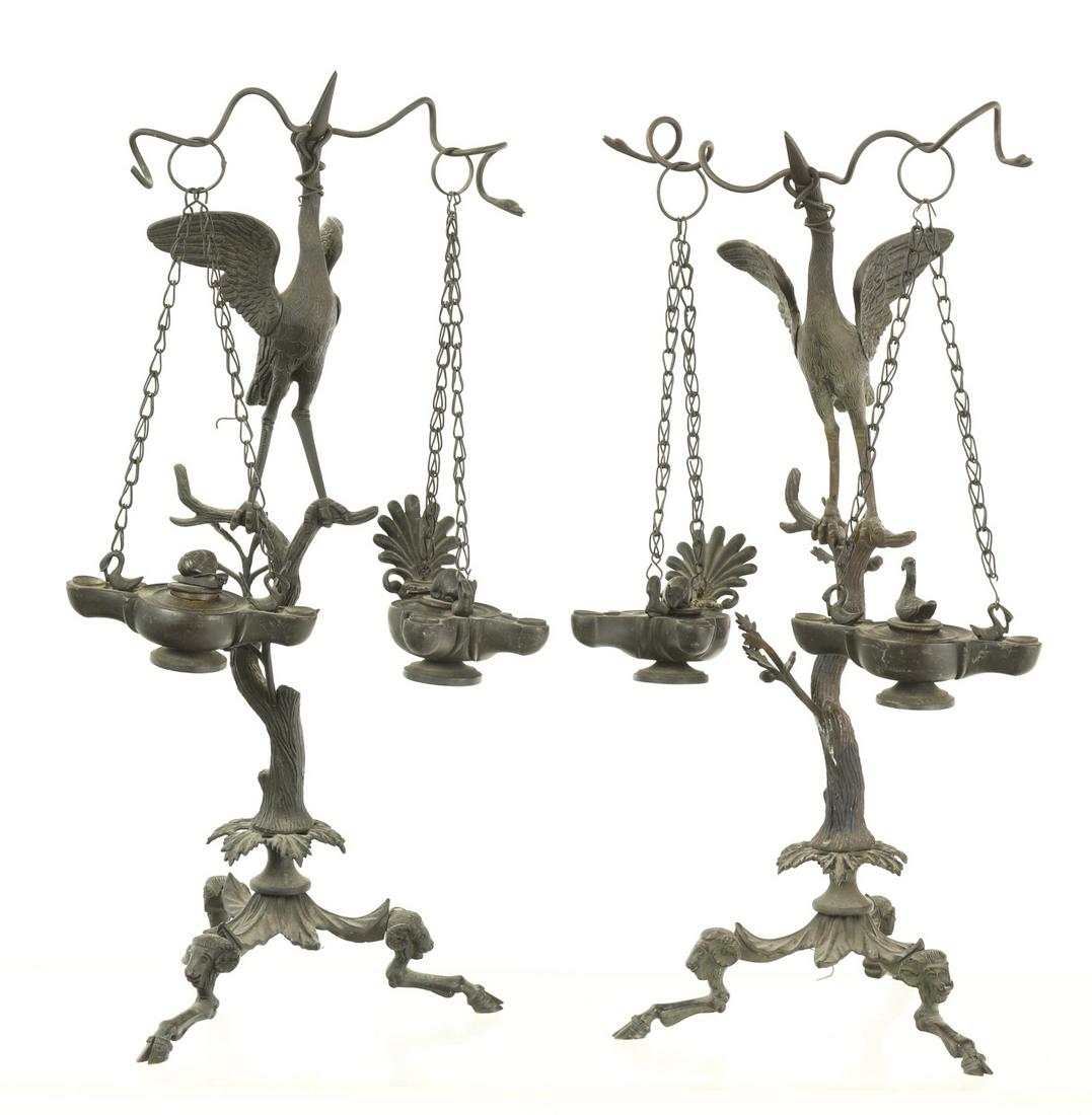 PAIR OF HIGHLY DETAILED FIGURAL BRONZE BETTY LAMPS (1 of 11)