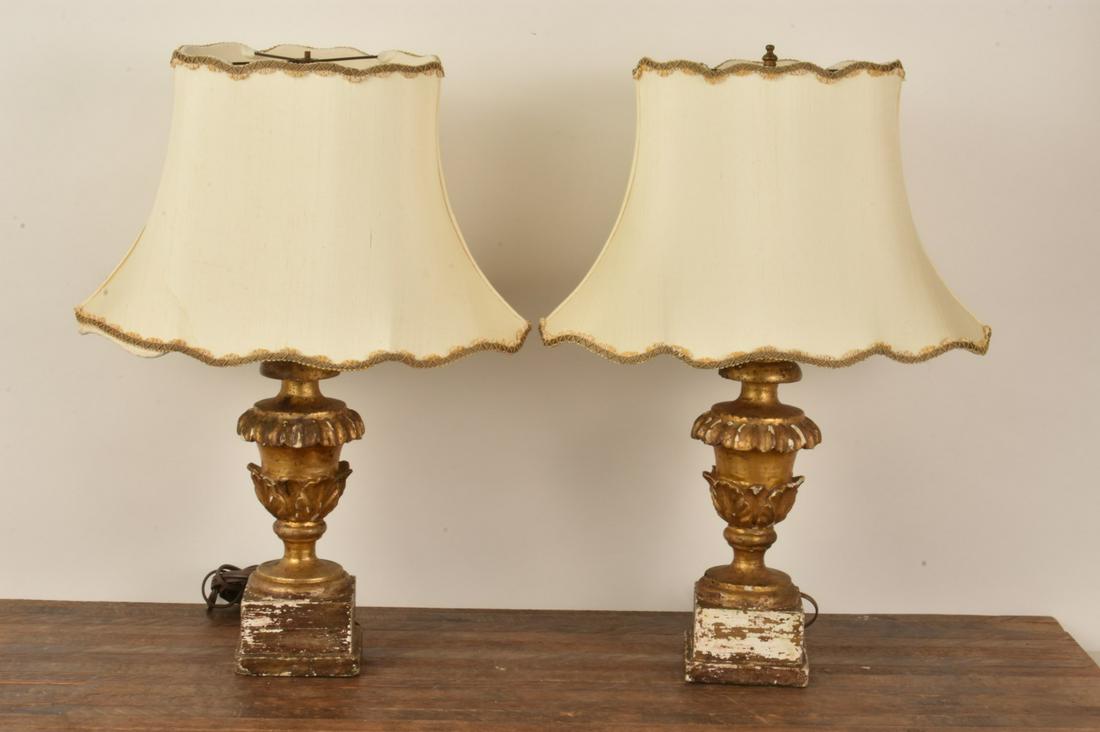 PAIR of CARVED & GILT ROCOCO STYLE TABLE LAMPS (1 of 10)