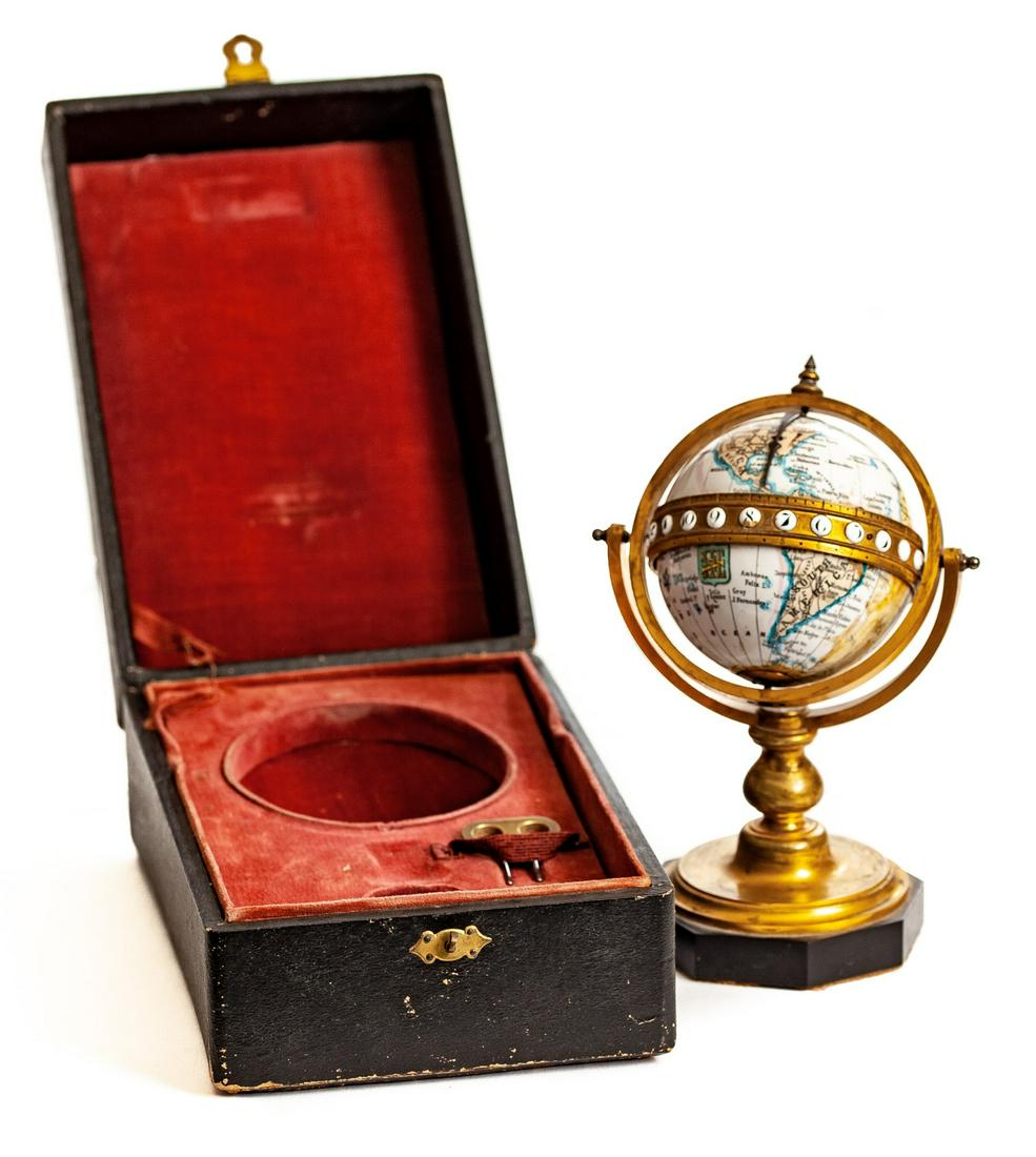 (19TH C.) FRENCH PORCELAIN MARBLE GLOBE TIMEPIECE (1 of 20)