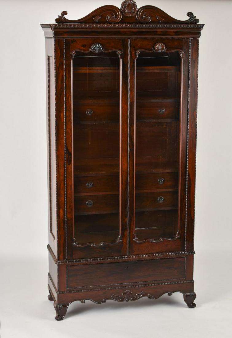 VICTORIAN ROSEWOOD CABINET WITH CARVED SHELL CREST (1 of 20)