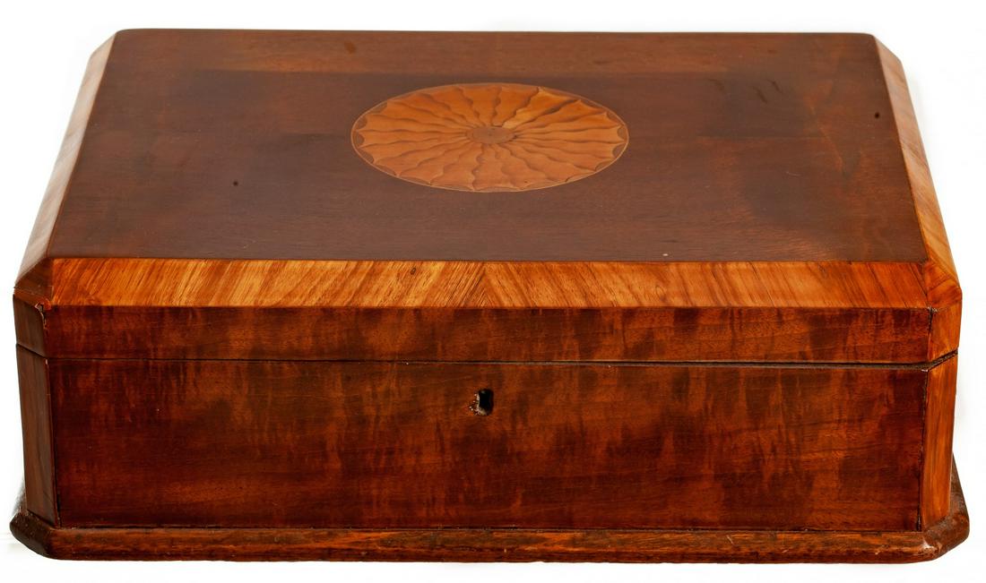 (19th c) ENGLISH SATIN MAHOGANY WORK BOX (1 of 8)