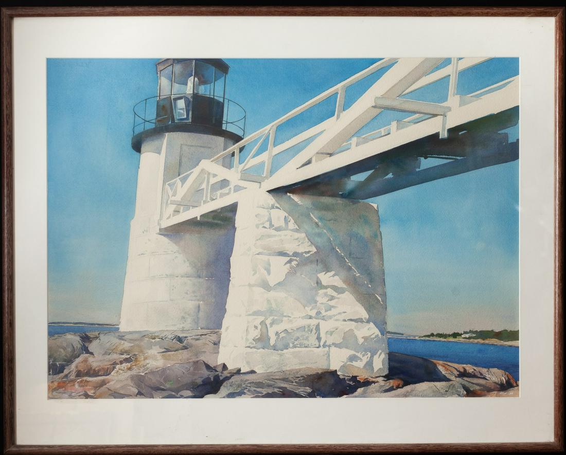 PAUL RICKERT (b. 1947): "Marshall Point Light" Port Clyde, Maine. watercolor. signed and dated 1984. 27 x 34 inches. framed