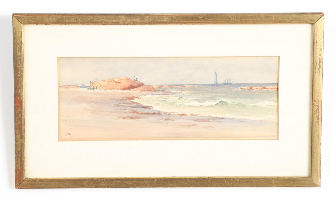 "LIGHTHOUSE OFF ROCKY COAST" (19th / 20th c) (1 of 7)