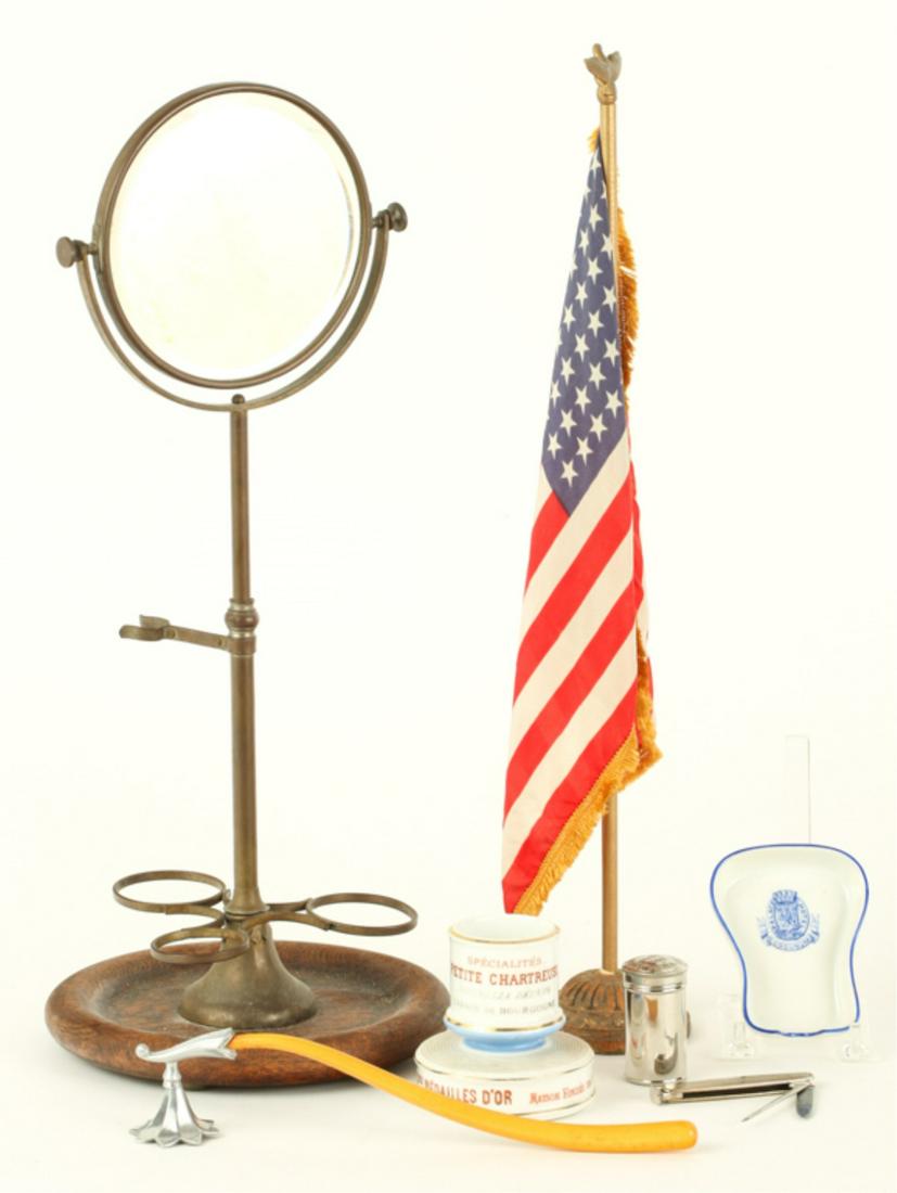 ANTIQUE SHAVING STAND, MATCH STRIKER, ASHTRAY, ETC (1 of 18)