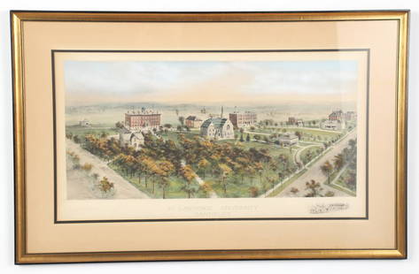 BIRDSEYE VIEW OF ST LAWRENCE UNIVERSITY CANTON NY: by Richard Rummell (1848-1924). 1909 W.T. Libby 24 1/4 x 37 3/4 inches (overall)