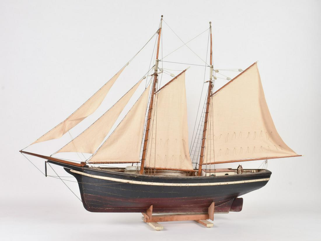 LARGE SCALE WOODEN MODEL OF (2) MASTED SCHOONER (1 of 20)