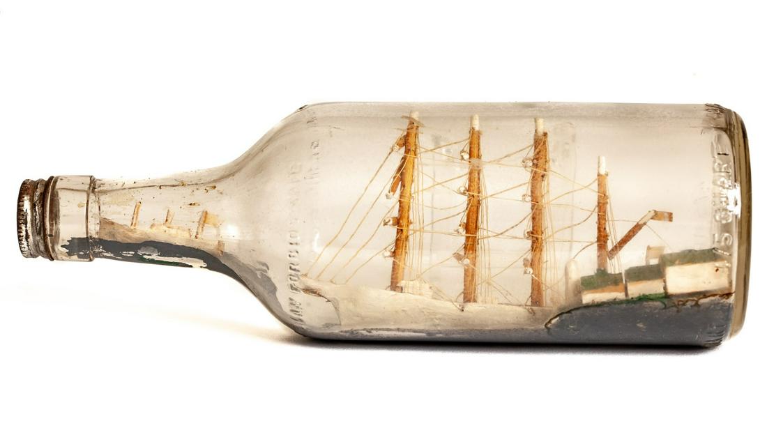 SHIP AT DOCK IN BOTTLE W/ AMERICAN FLAGS (1 of 6)