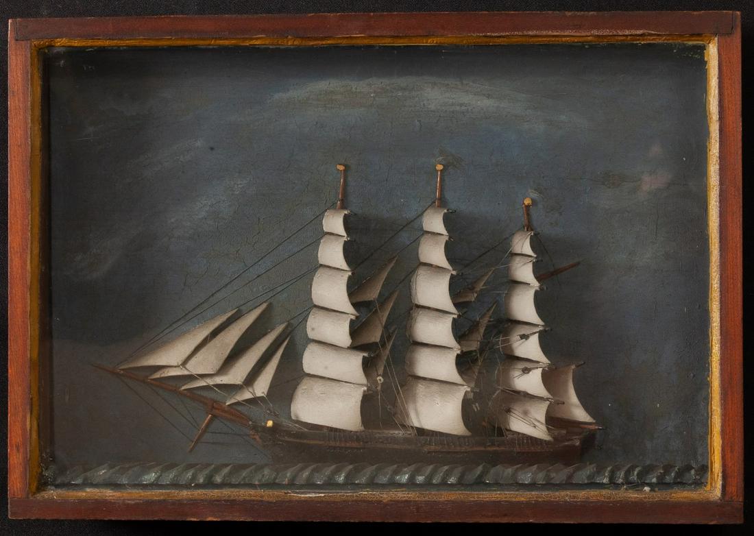 SHADOW BOX DIORAMA / CARVED & PAINTED TALL SHIP (1 of 7)