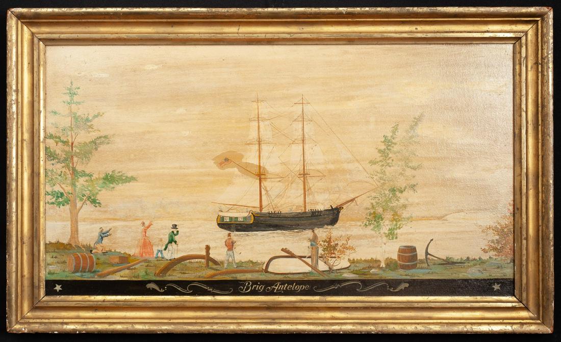 COLONIAL REVIVAL FOLK ART PAINTING "BRIG ANTELOPE" (1 of 6)