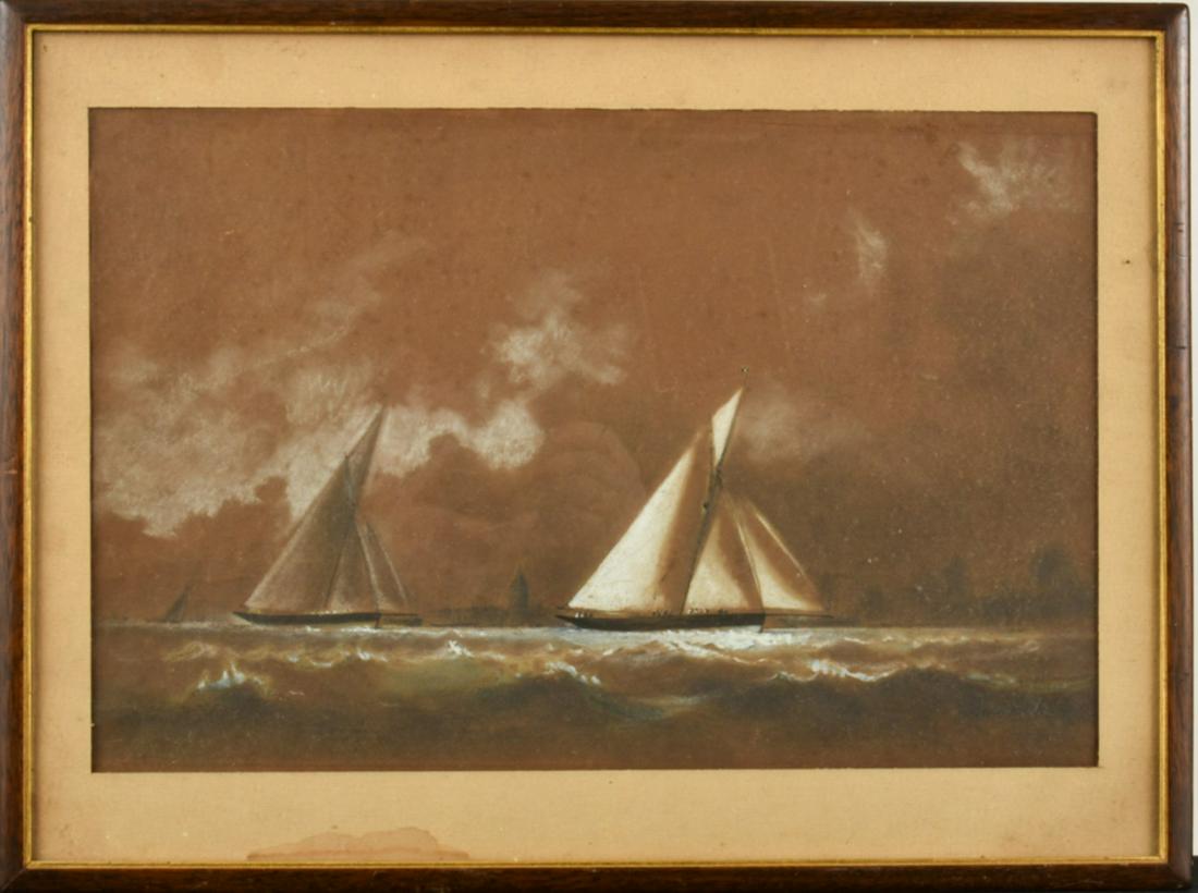 BARLOW MOORE (1834-1897): Racing Schooners graphite, ink and Chinese white13 x 171/2 inches (overall including frame)