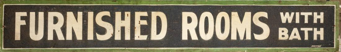PAINTED WOODEN "FURNISHED ROOMS WITH BATH" SIGN (1 of 8)