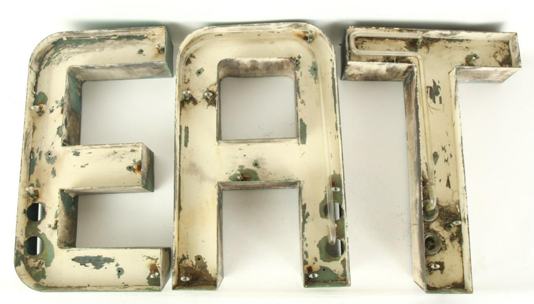 MID 20th C (3) PIECE NEON "EAT" SIGN (1 of 10)