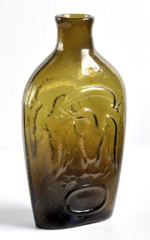 Stoddard or Keene double Eagle pictorial flask: Stoddard or Keene double Eagle pictorial flask all of green, 6 inches high