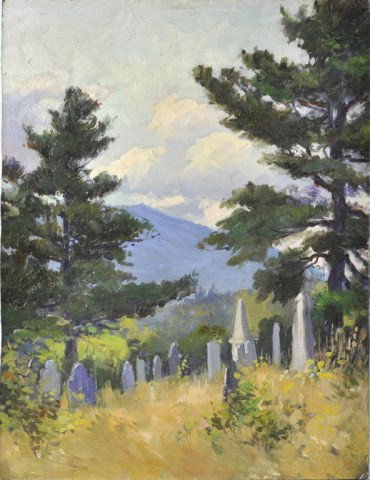 White Mountain School (19th/20th century) Mountain: White Mountain School (19th/20th century) Mountainside Cemetery, unsigned. Oil on artist board, 14 1/2" X 11 1/4"