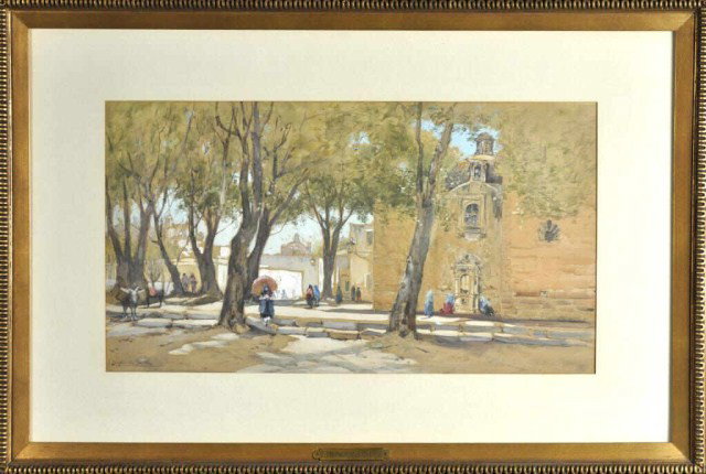 Francis Hopkinson Smith, American (1835-1915): Francis Hopkinson Smith, American (1835-1915) The Italian Village, signed F. Hopkinson Smith, L.L. Gouache, 13" X 24" framed