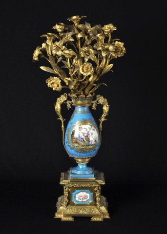 Ormolu mounted Severes candelabra with six candle: Ormolu mounted severes candelabra with six candle holders. 26 1/2"h
