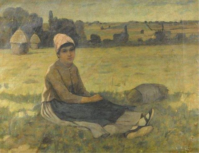 Clement Rollins Grant, American (1848-1893) French: Clement Rollins Grant, American (1848-1893) French girl in the field, signed C.R. Grant, L.R. Oil on canvas, 28" X 36" framed