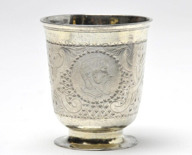 Two pieces Continental silver, one low bowl/salt: Two pieces Continental silver, one low bowl/salt dish and small drinking vessel, hallmarked. Cup 2 1/8"d x 2 3/8" h. Dish 2"d x 1"h