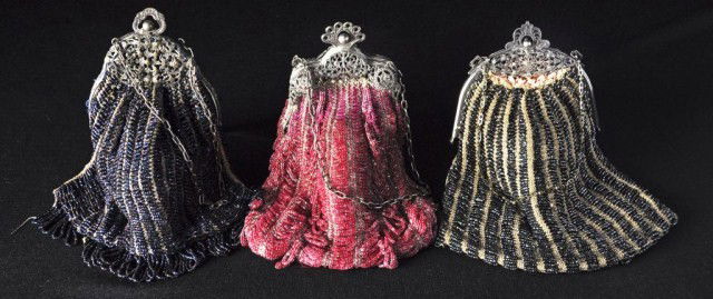 Lot of three Vintage beaded bags: Lot of three Vintage beaded bags all with silver plated frames. Apprx 4 1/2" w