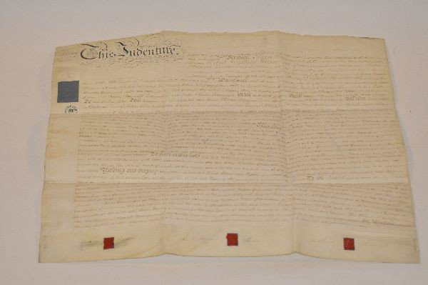 1833 William IV manuscript on vellum: 1833 William IV manuscript on vellum, Norfolk (U.K.), April 1, 1833, an indenture between Anna Hammond and Richard Hammond fir a one year lease on a parcel of land in Norfolk County. Has blue royal ta
