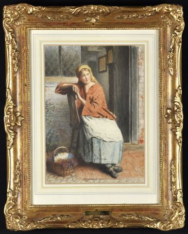 British School (19th century) Flower girl: British School (19th century) Flower girl, signed P. Dolan, L.R. Watercolor, 12" X 8 3/4" framed