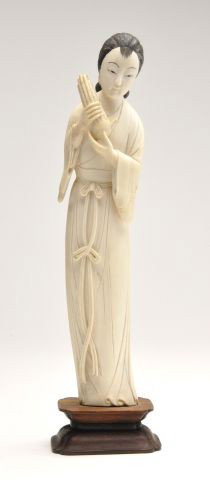 20th century Chinese ivory figure of a maiden: 20th century Chinese ivory figure of a maiden on wood stand. Height of figure: 9 1/2"