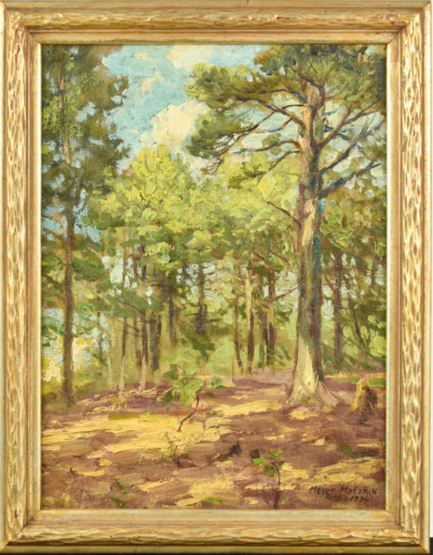 MEYER MATZKIN (1880-1976) "Woods in Summer": "Woods in Summer" oil on canvas board 18 1/2 x 14 1/2 inches. signed and dated 1930. framed