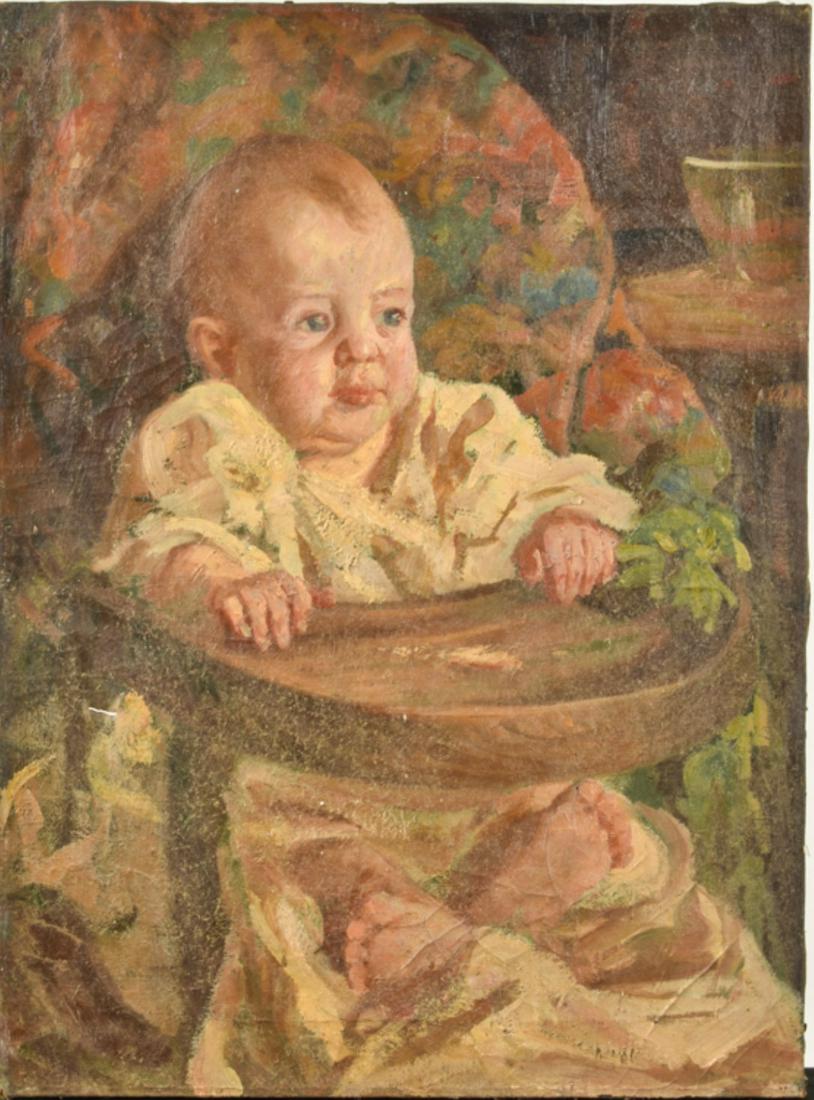 MEYER MATZKIN (1880-1976) 'David Matzkin": "David Matzkin 11 Months Old" oil on canvas 24 x 18 inches. signed and titled
