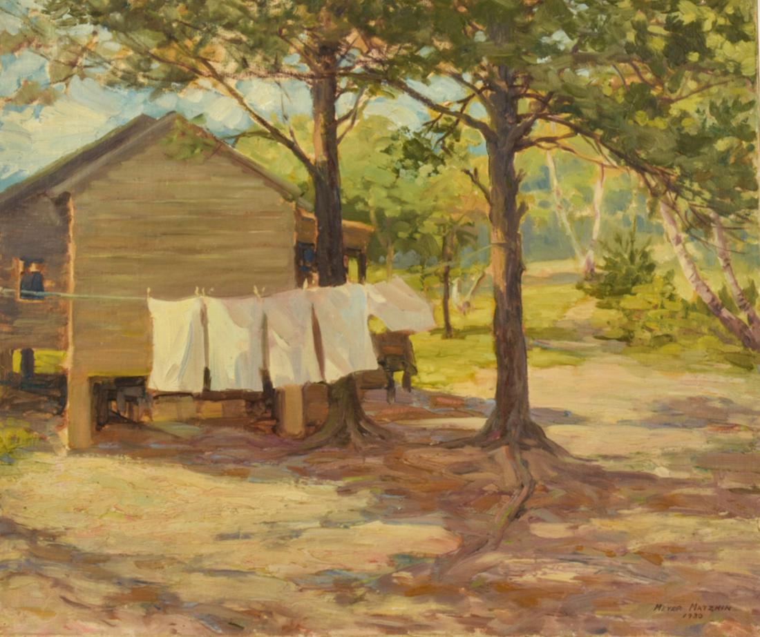 MEYER MATZKIN (1880-1976) "Summer Day at the Camp": "Summer Day at the Camp" oil on canvas board 20 x 24 inches. signed and dated 1930.