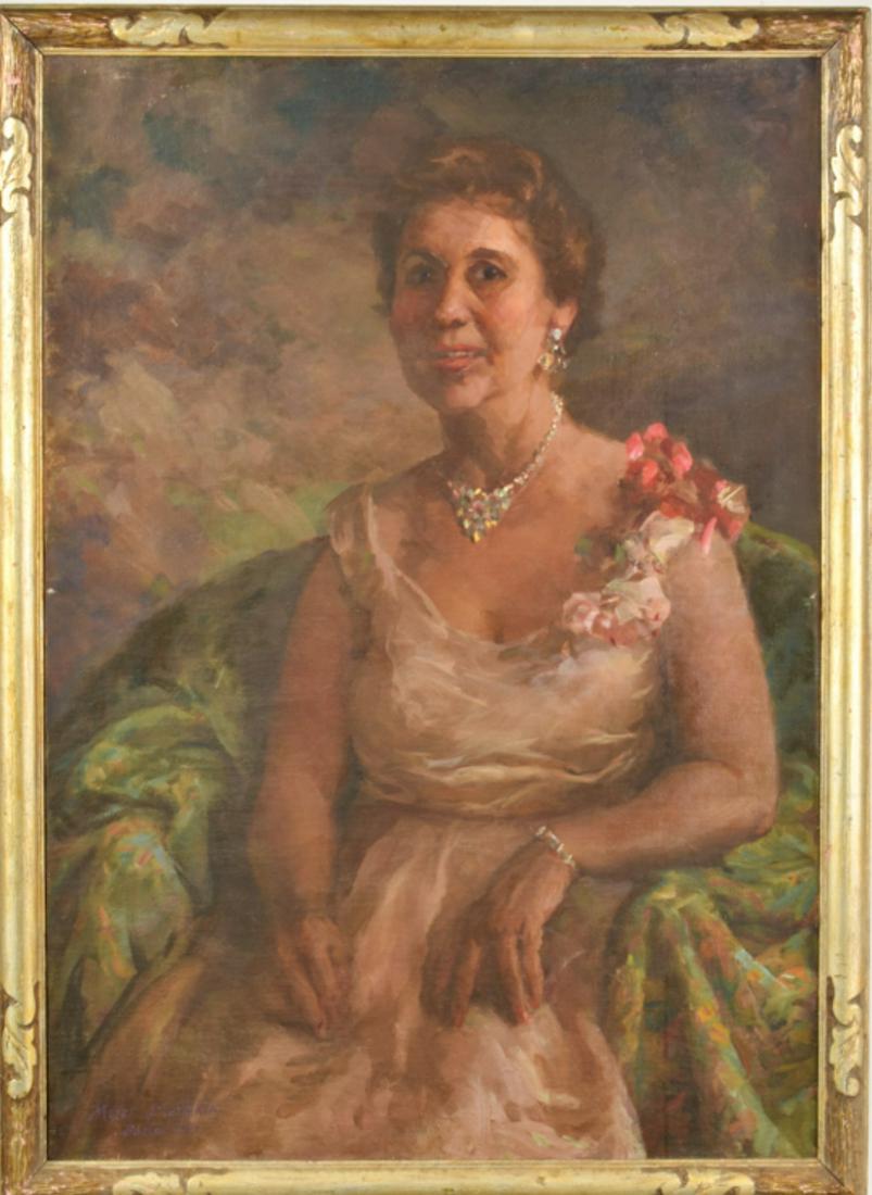 MEYER MATZKIN (1880-1976) "Mrs. Foust": "Mrs. Margaret Foust" oil on canvas 40 x 29 inches. signed and dated 1963. framed