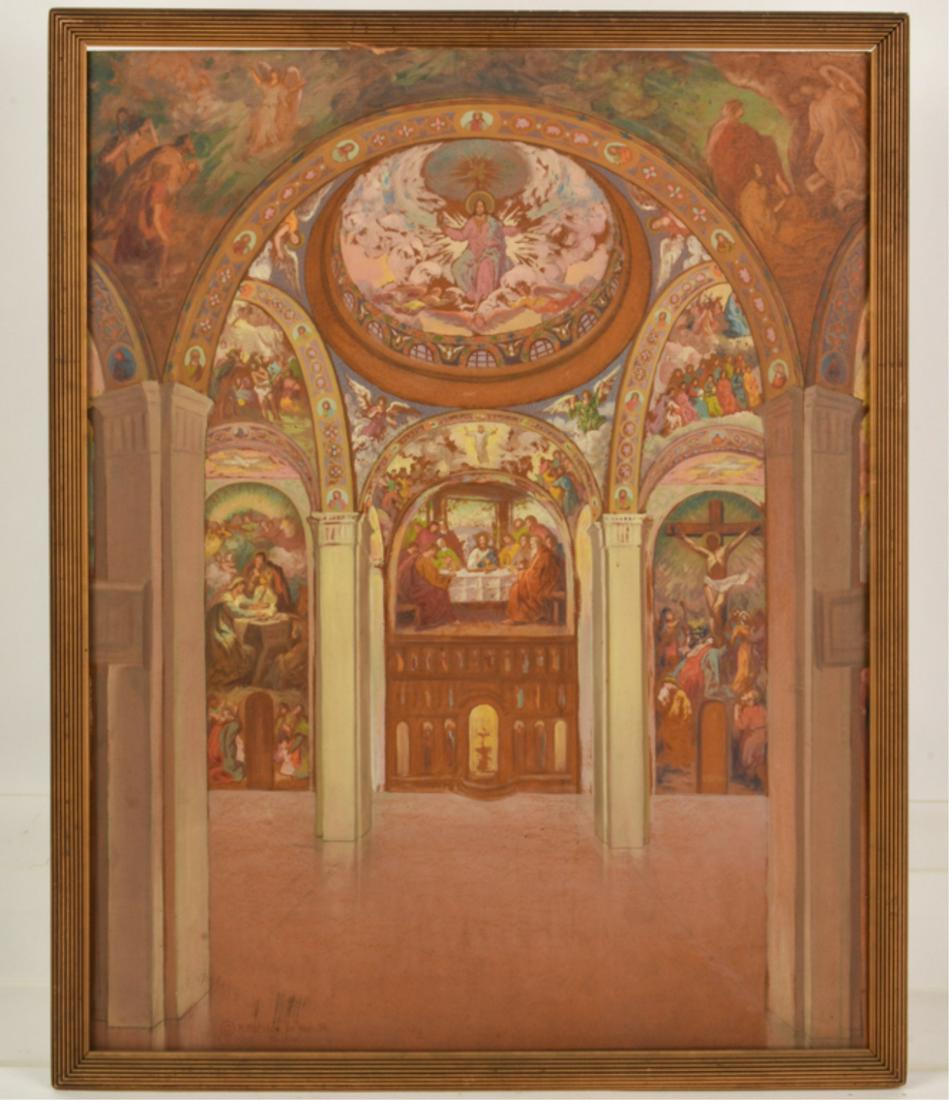 MEYER MATZKIN (1880-1976) "Triumph of Religion": "Triumph of Religion" similar to Sargent's work at the Boston Public Library. casein on board. 43 1/2 x 34 1/2 inches. signed and addressed 771 Washington St. Boston.
