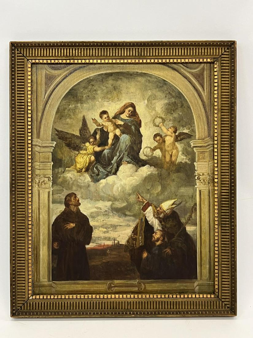 MEYER MATZKIN (1880-1976) "Looking to the Heavens": "Pope Looking to the Heavens" oil on board 22 x 18 inches. signed lower right. framed