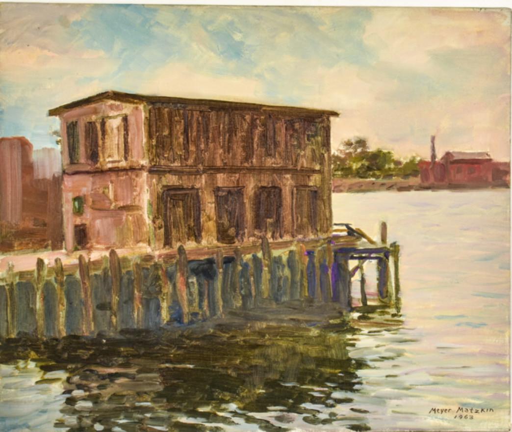 MEYER MATZKIN (1880-1976) "Gloucester Waterfront": "Gloucester Waterfront" oil on Masonite 20 x 24 inches. signed and dated 1963