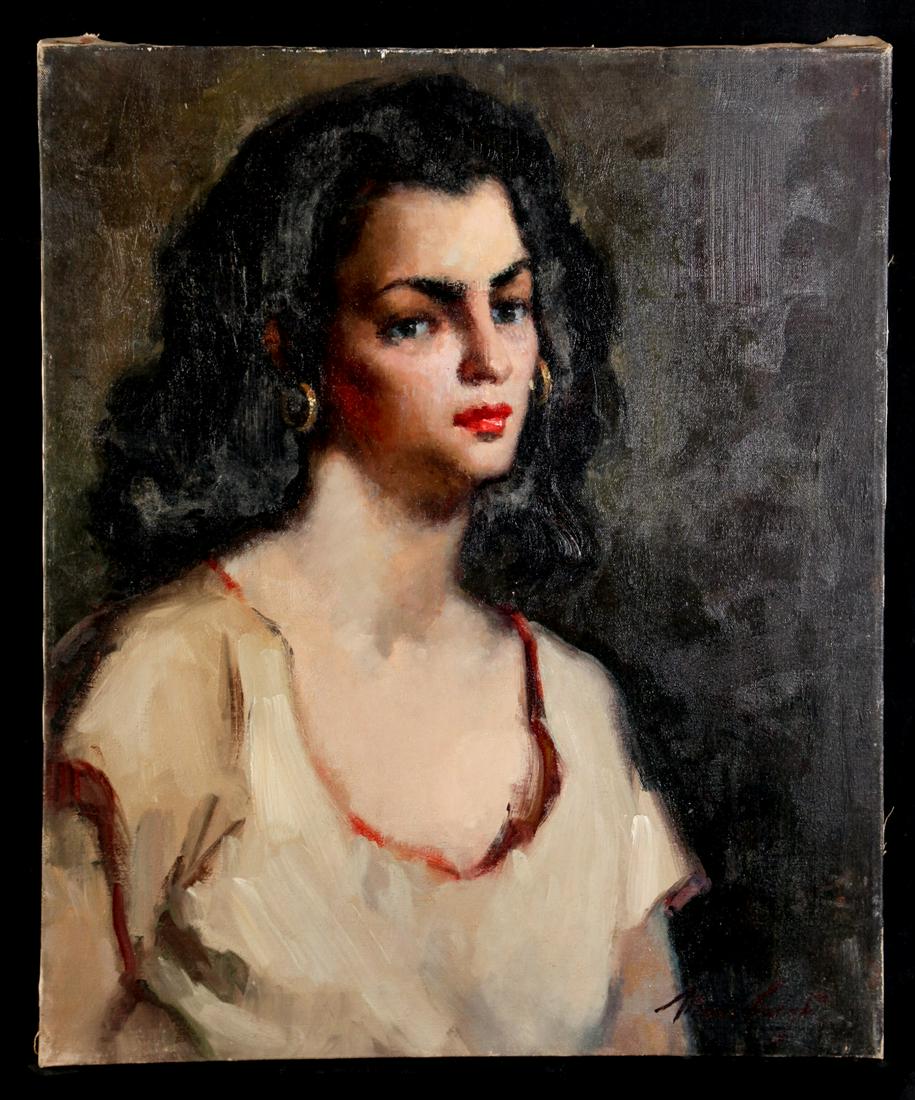 MARIA LISZT (1902-1992) Portrait of a Young Woman: Oil on canvas 24 x 20 inches. signed front and back