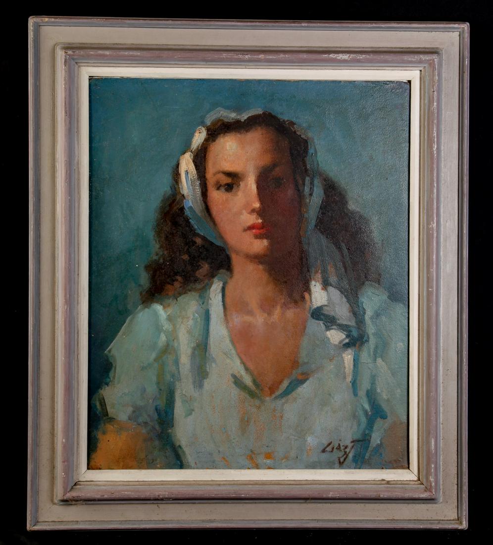 MARIA LISZT (1902-1992) Portrait of a Young Woman: Oil on canvas 24 x 21 inches. signed. framed 30 1/2 x 26 1/2 inches (overall)