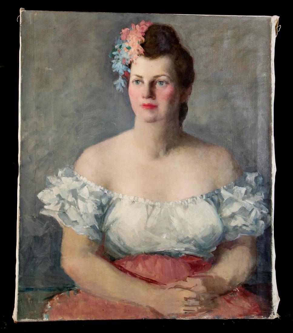 MARIA LISZT (1902-1992) Portrait of a Young Woman: Oil on canvas 30 x 25 inches. estate stamp