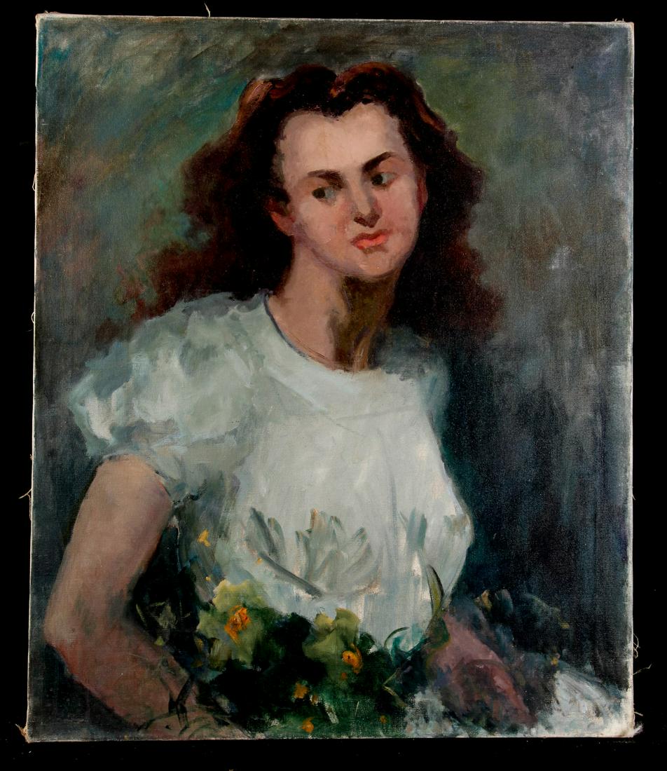MARIA LISZT (1902-1992) Portrait of a Young Woman: Oil on canvas 30 x 25 inches. estate stamp